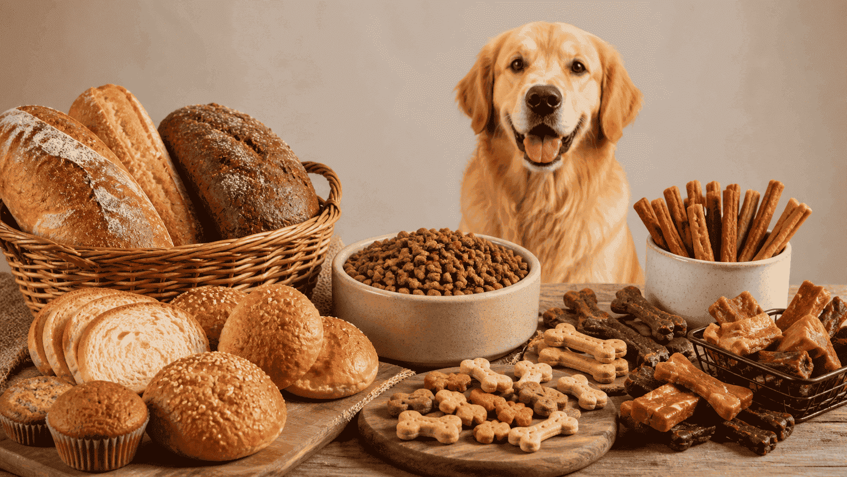 Alimentos de panadería y productos procesados para perros